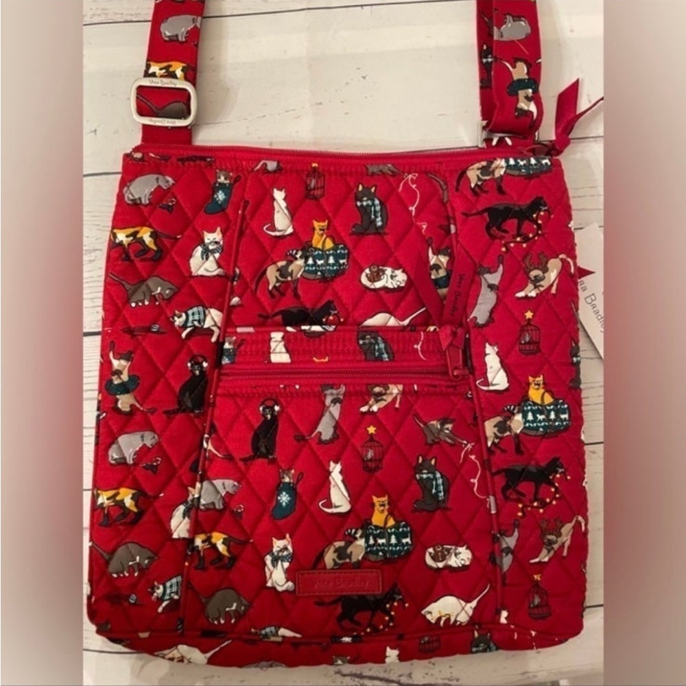 Vera Bradley Red holiday cats Crossbody Bag - Picture 1 of 4